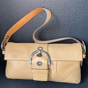 Coach Legacy Buckle Leather Shoulder Bag Camel Nickel Hardware